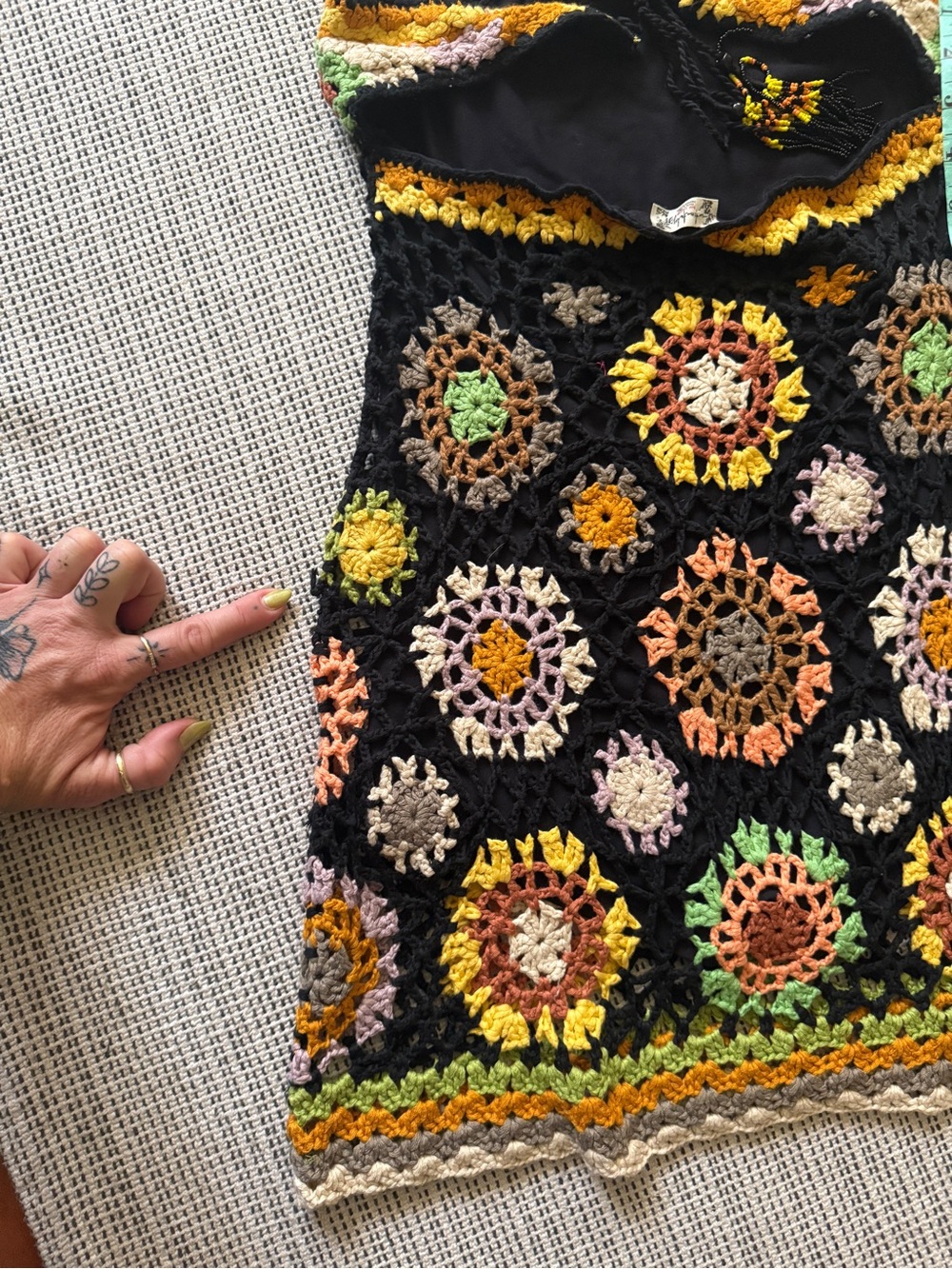 Free People Black Crochet Mini Dress with Multicolor Floral Motifs - Picture 5 of 5